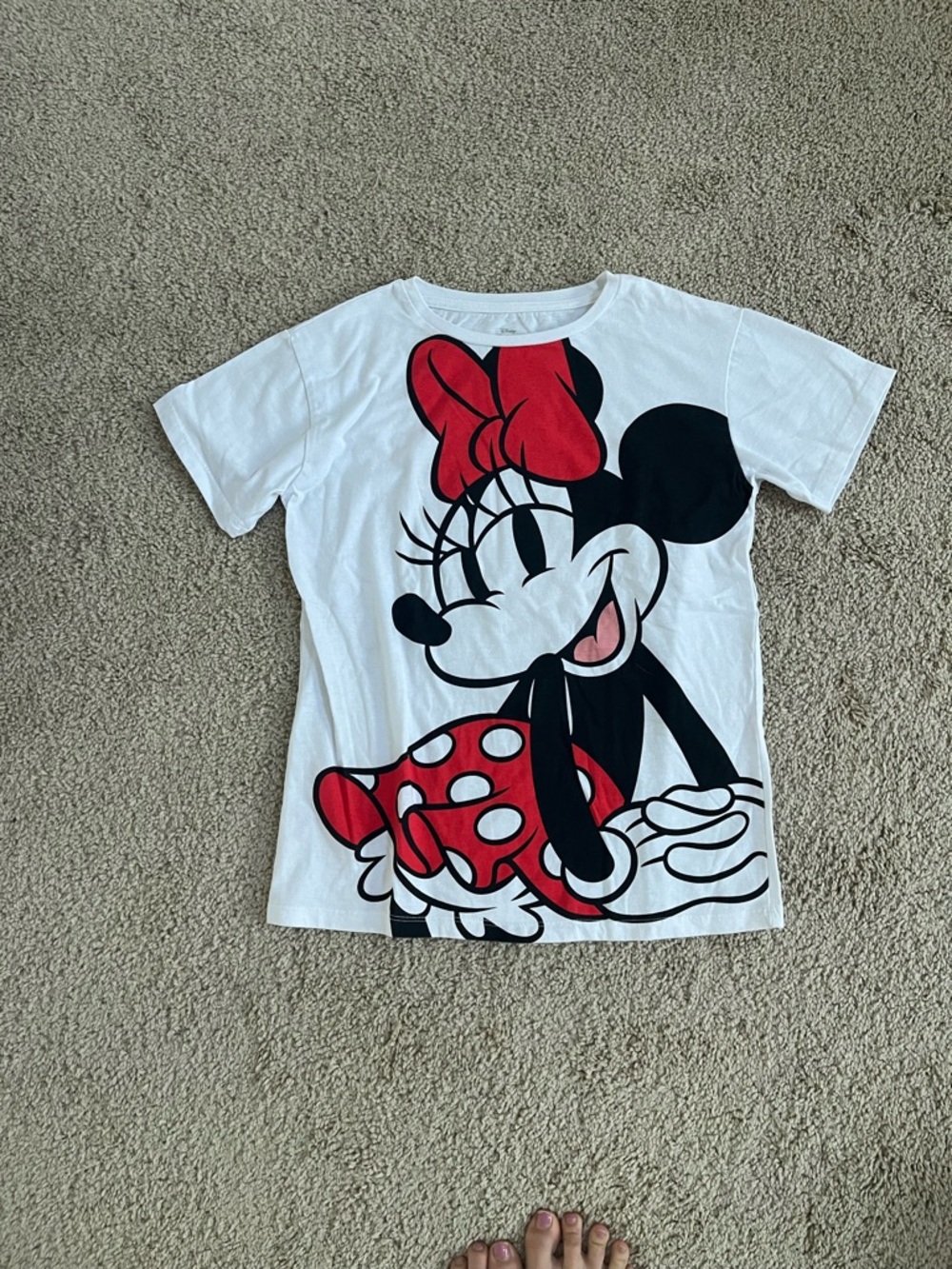 Disney White Minnie Mouse Graphic Tee with Red and Black Details